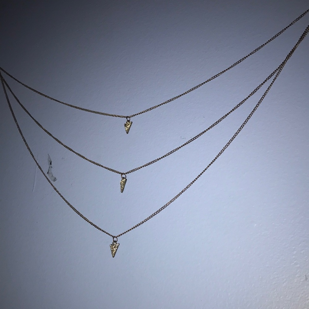 3 Layered crystal necklace with adjustable back.barely worn, comfortable chain.